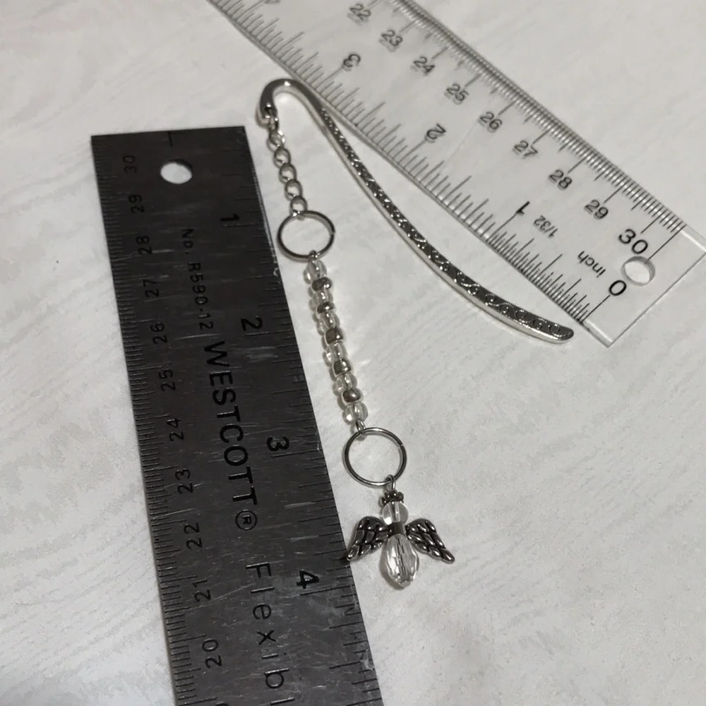 Metal Shepherd’s Hook Bkmk w/Chain, Glass Seed Beads, & 4-part Angel Bead Charm - Picture 12 of 12